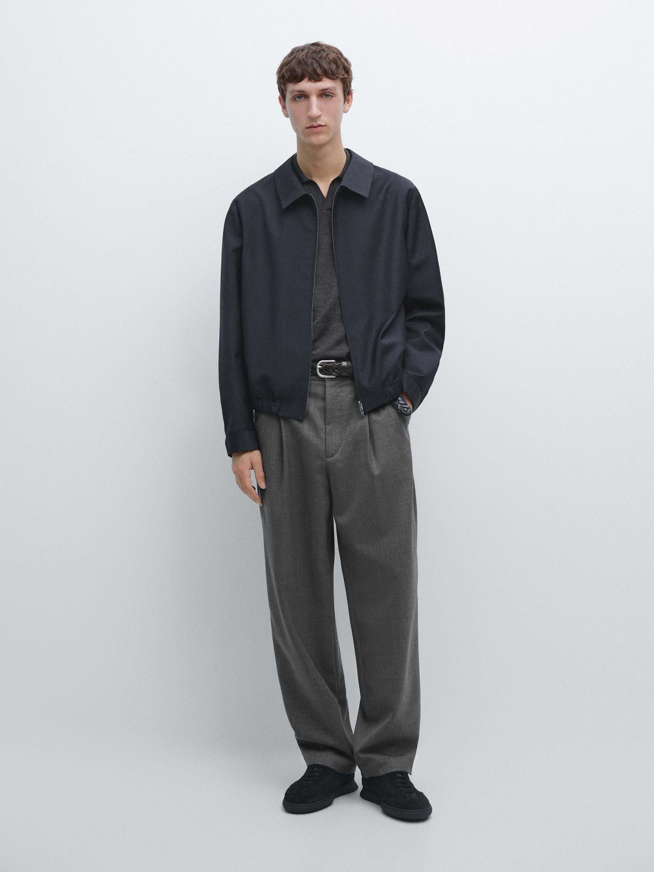 Pantalon relaxed fit à pinces en laine froide